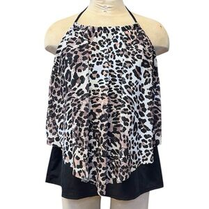 Swimsuits for All Tankini Top Swim Leopard Print Halter Handkerchief 16 New